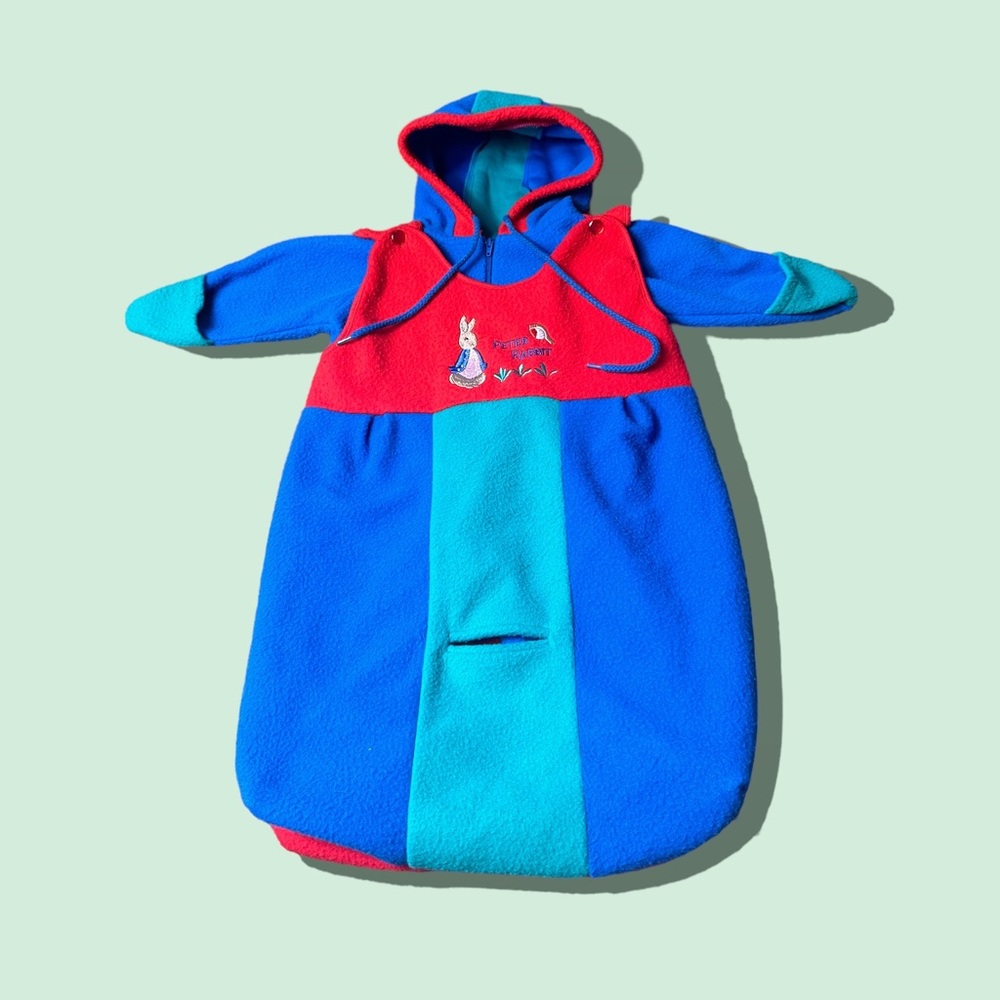 Vtg Newborn Baby Beatrix Potter Peter Rabbit Two Piece Fleece Zip Up Onsie Set